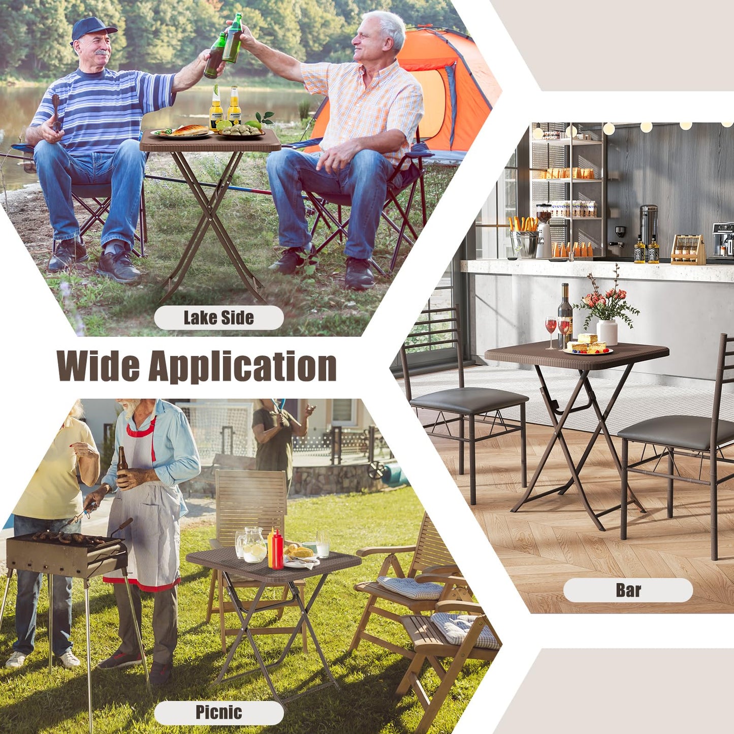 60 x 60 x 72cm Portable Square Camping Trestle Table with HDPE Top & Metal Frame