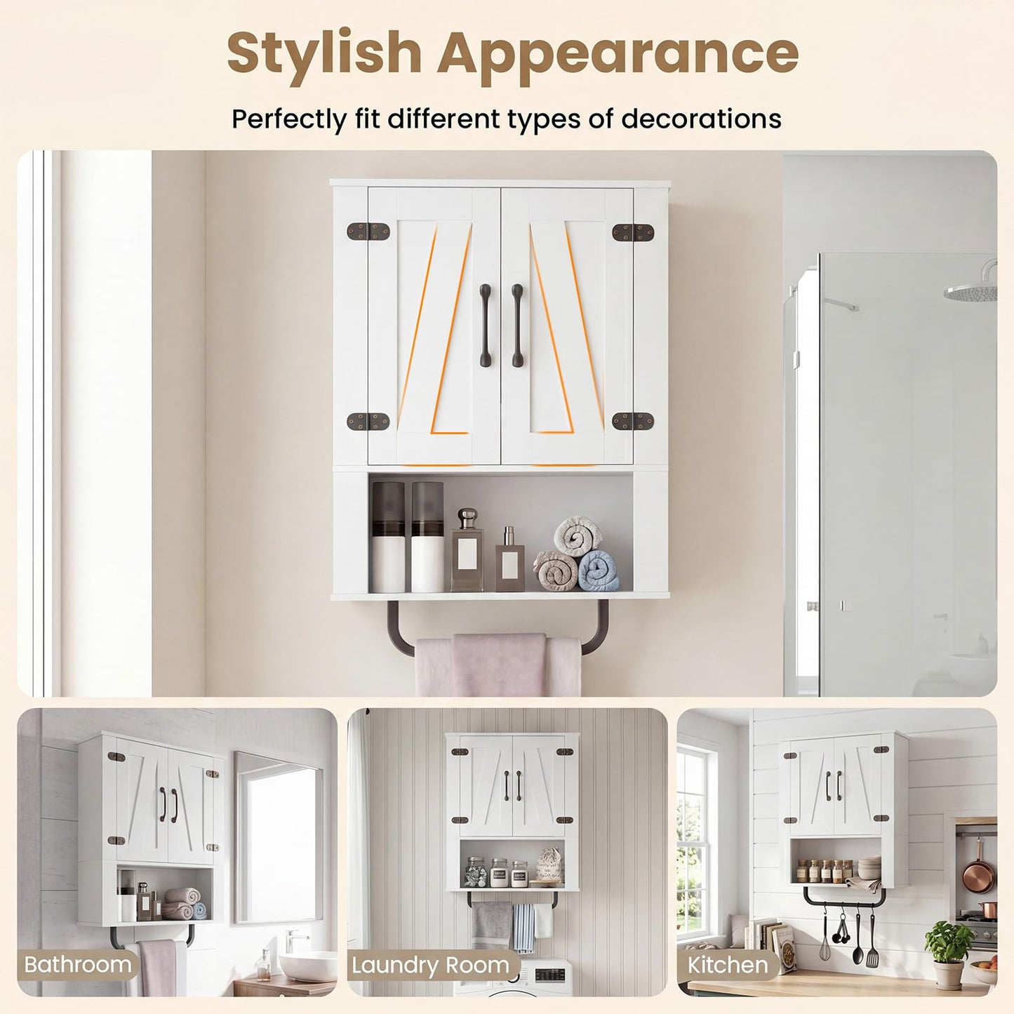 Bathroom Wall Cabinet Farmhouse Wall Mounted Organizer with 2 Barn Doors