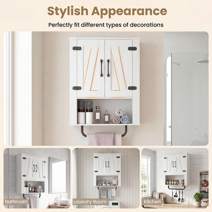 Bathroom Wall Cabinet Farmhouse Wall Mounted Organizer with 2 Barn Doors