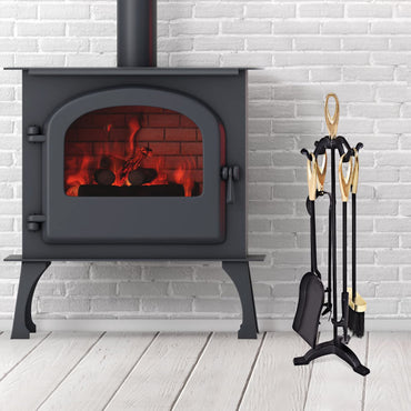 GiantexUK 5-Piece Fireplace Companion Set, Wrought Iron Fire Place Tools Set