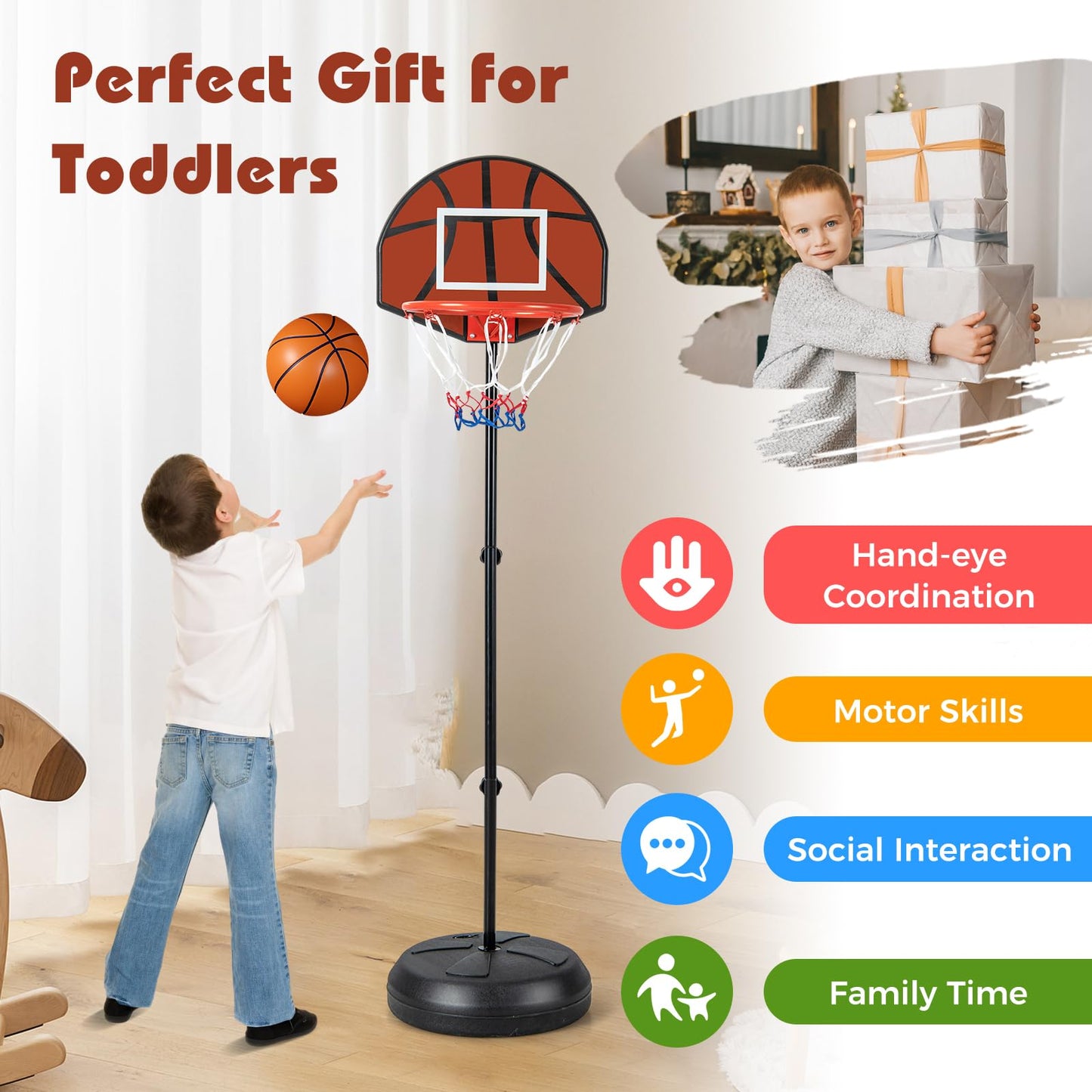 2-in-1 Toddler Kids Basketball Hoop with Dart Board