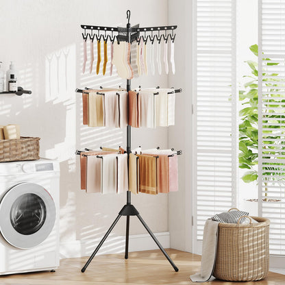 3-Tier Foldable Clothes Drying Rack with 24 Clips and 32 Hanging Rods