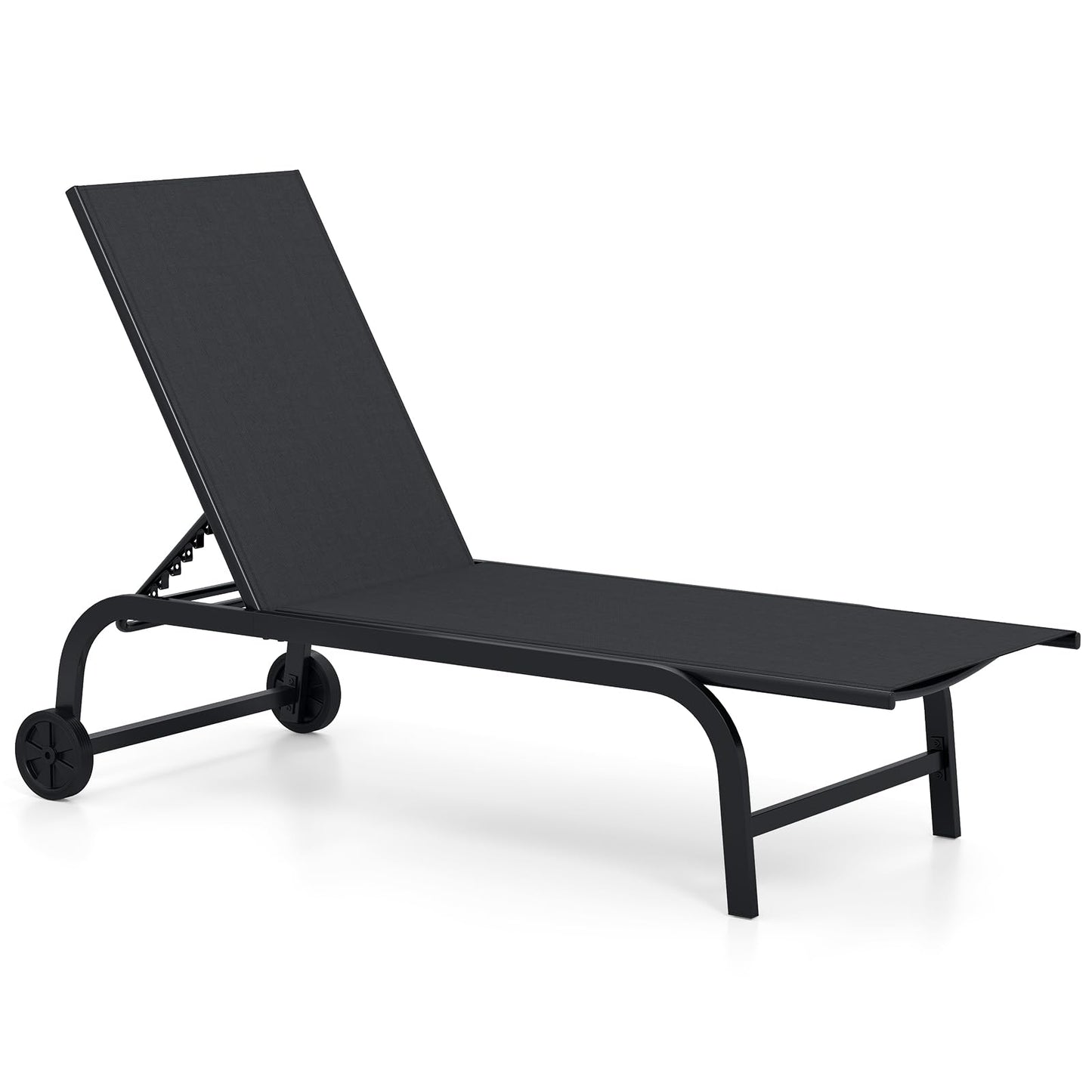 Garden Sun Lounger with Wheels, 6 Positions Adjustable Outdoor Chaise Lounge Chair