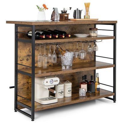 2 in 1 Industrial 4-Tier Bar Table with Storage Shelves