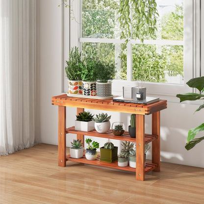 70 x 28 x 45cm Acacia Wood Shoe Shelf Stand Seat