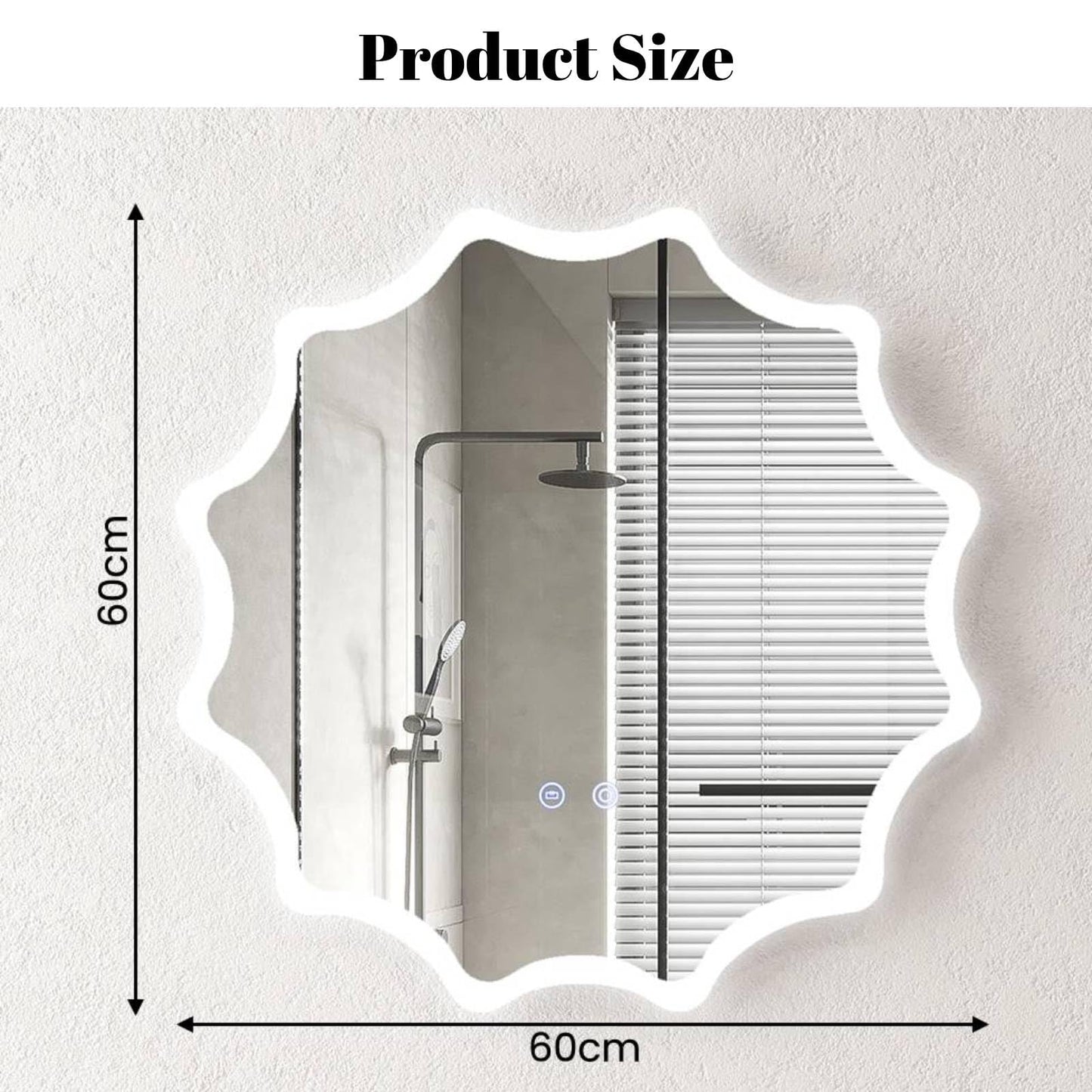 60 x 60 cm LED Waved Edge Round Wall Mirror with 3-Color Lights