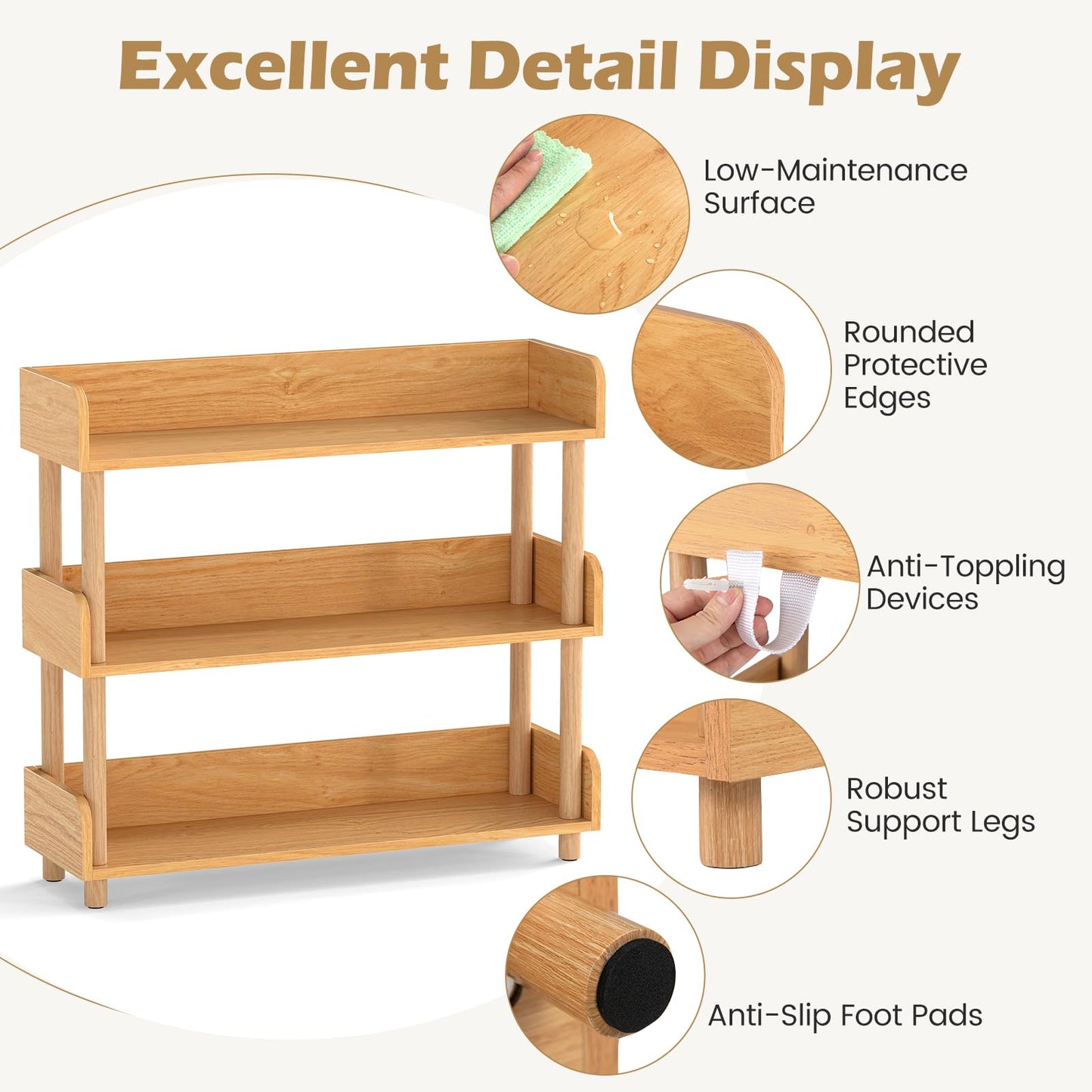 Sturdy Pine Wood, Elevated Guardrails, Free Standing Open Shelving Unit Plant Stand