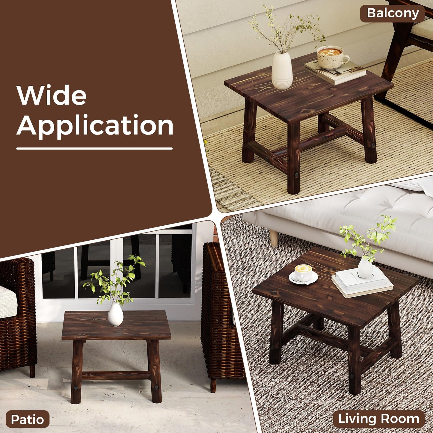 Solid Wood Small Outdoor Coffee Table with Reinforced Crossbar