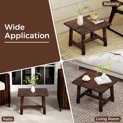 Solid Wood Small Outdoor Coffee Table with Reinforced Crossbar