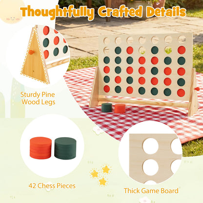 4 in a Row Game Row Connect Game with 42 Chess Pieces and Pine Wood Frame