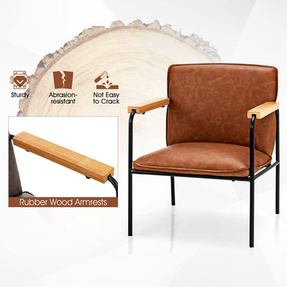 PU Leather Accent Chair with Armrests Backrest and Seat Cushion