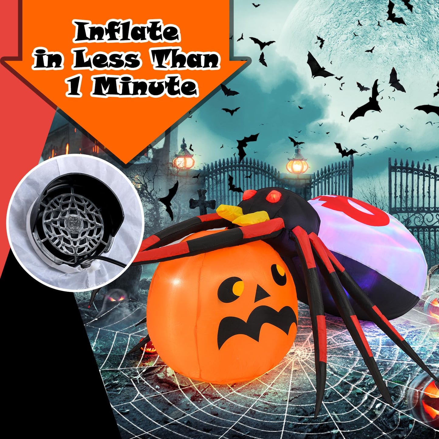 Inflatable Halloween Spider with Colorful Rotating Light