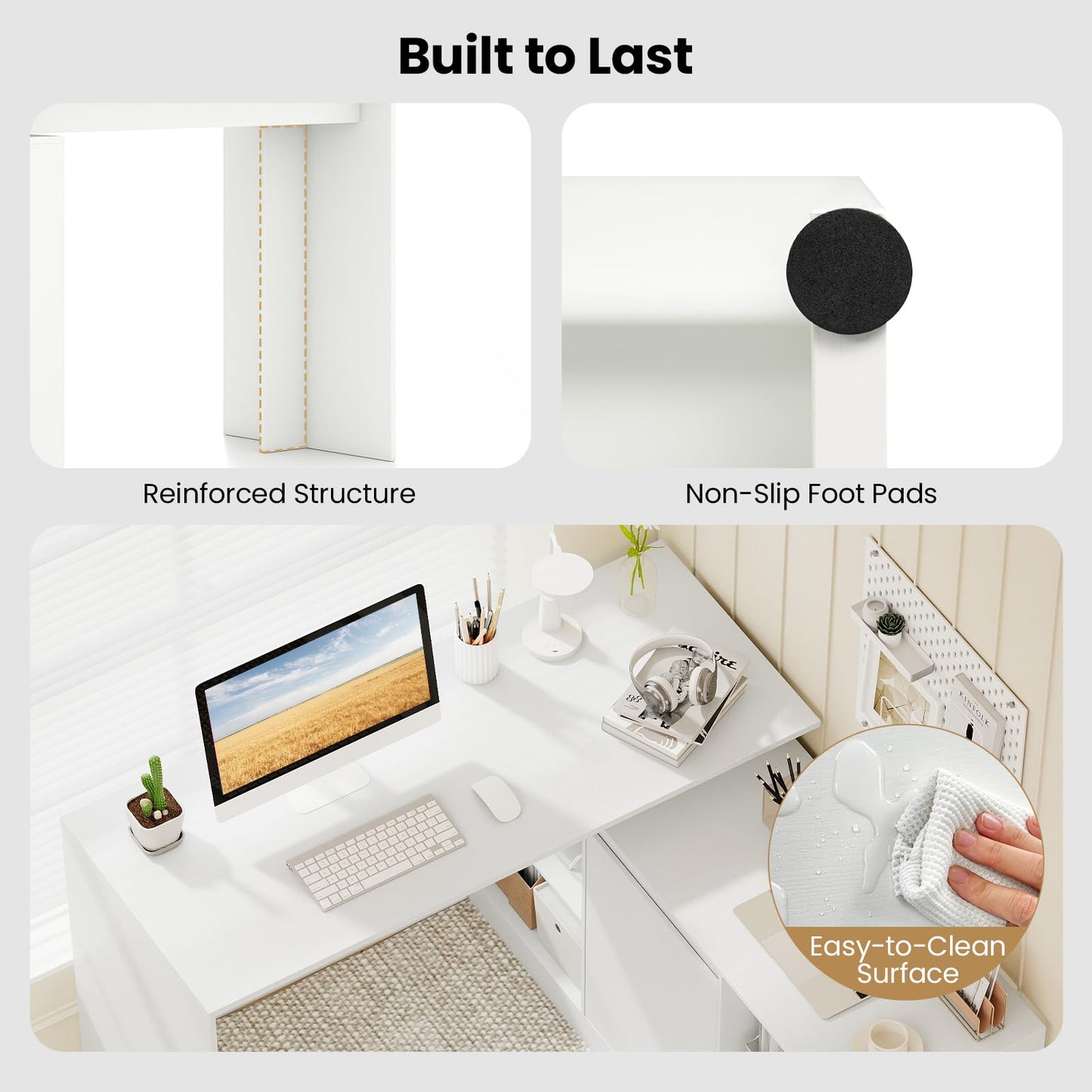 120CM Reversible Corner Writing Desk with 2-Way Cabinet