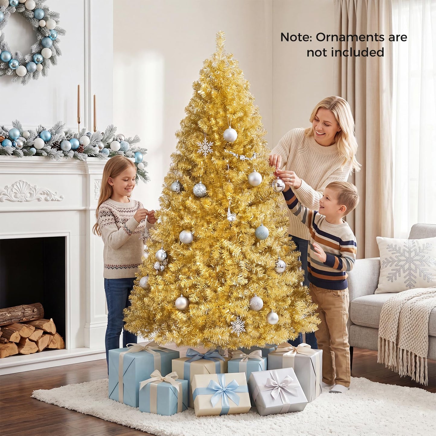 6FT Gold Artificial Christmas Tree, Hinged Xmas Pine Trees