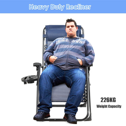 Oversized Patio Folding Zero Gravity Chair with Removable Pillow and Side Tray