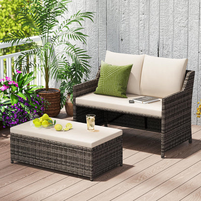 Outdoor PE Rattan Conversation Set with Built-in Storage Bin