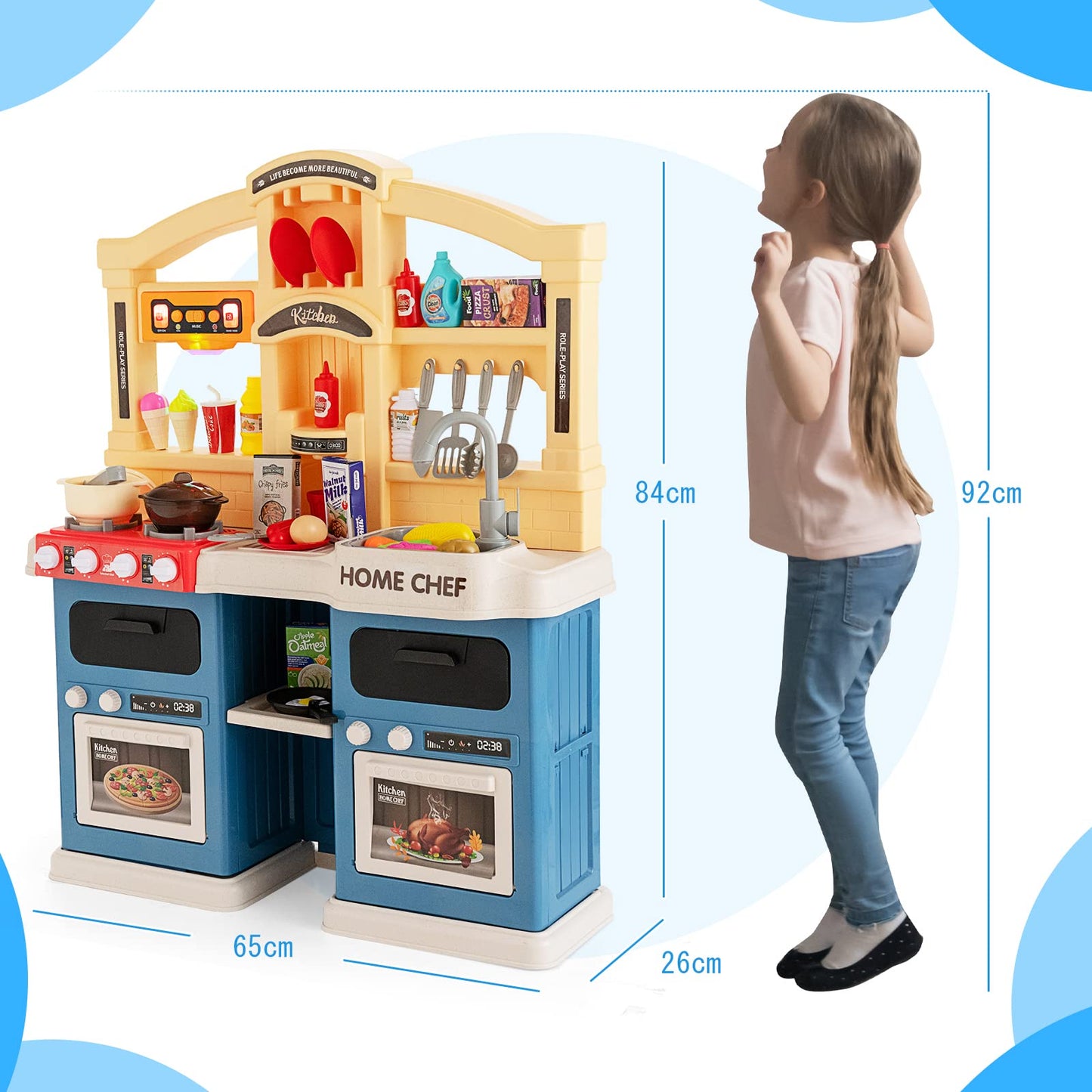 69 Pieces Kids Kitchen Playset Toy with Boiling and Vapor Effects