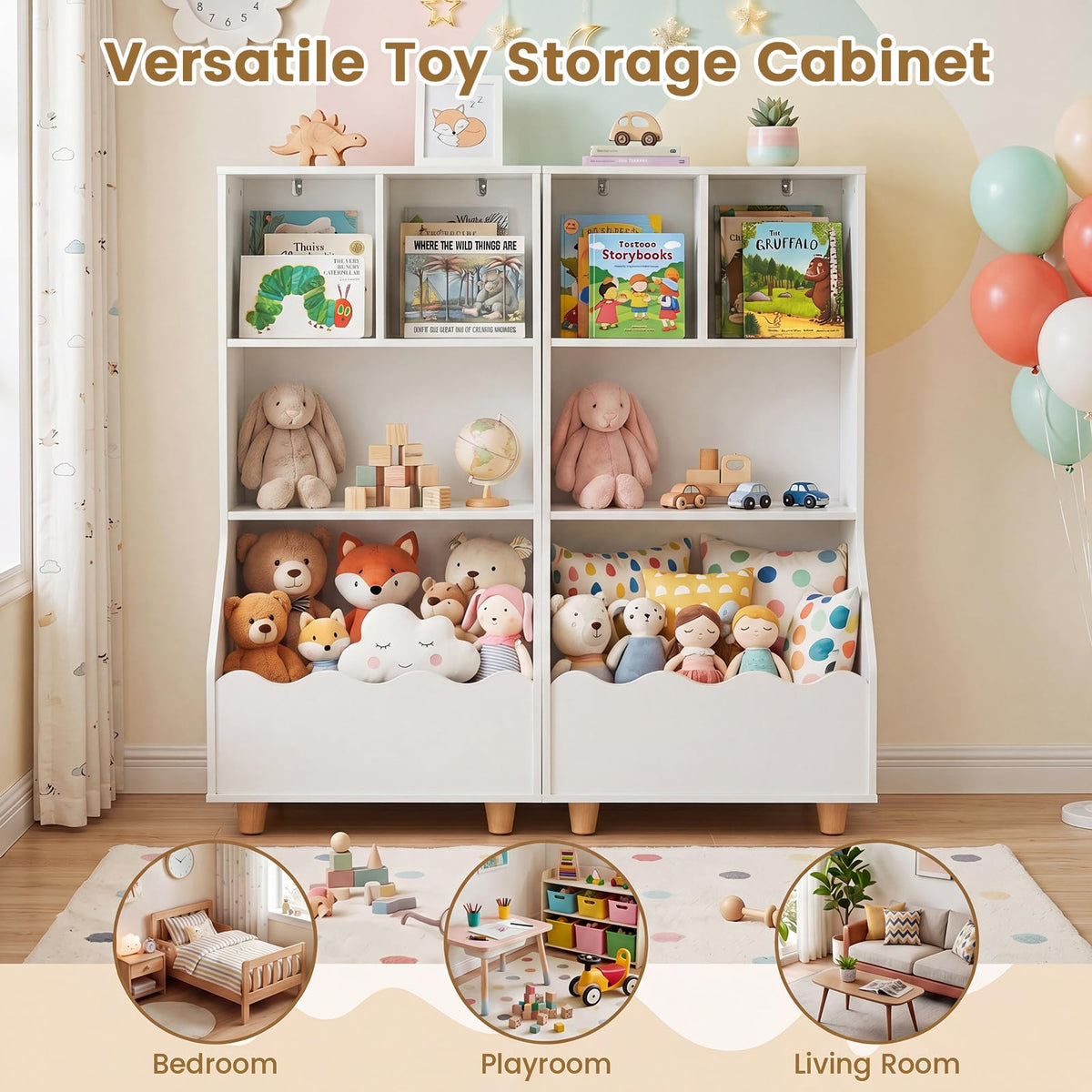 3-Tier Wooden Bookshelf with 2 Anti-Toppling Devices Top Surface and 3 Compartments