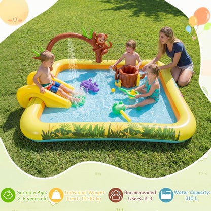 Inflatable Play Center, Jungle Animal Spray Paddling Pool with Slide & Sprinkle