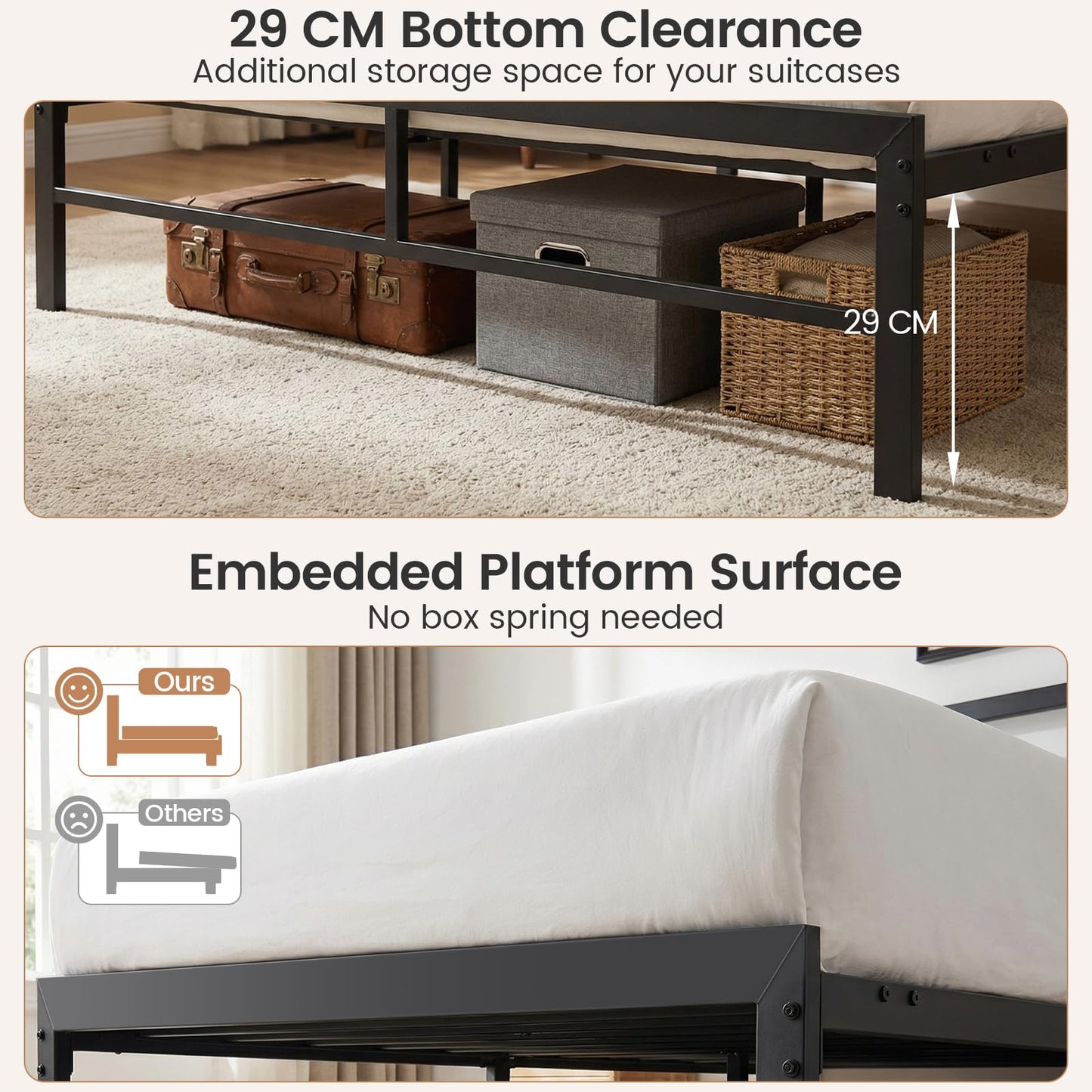 Double/King Size Bed Frame with LED Lights and Charging Station