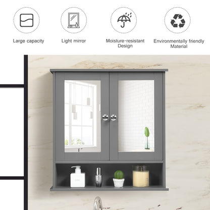 Double Door Wall Mounted Storage Cupboard with Adjustable Shelf and Compartment