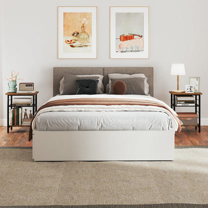 3 Tier Side Table with Height Adjustable Metal Mesh Shelf