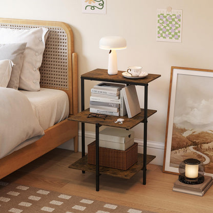 Sofa Side Table, 3-Tier Industrial Square Nightstand Bedside Table