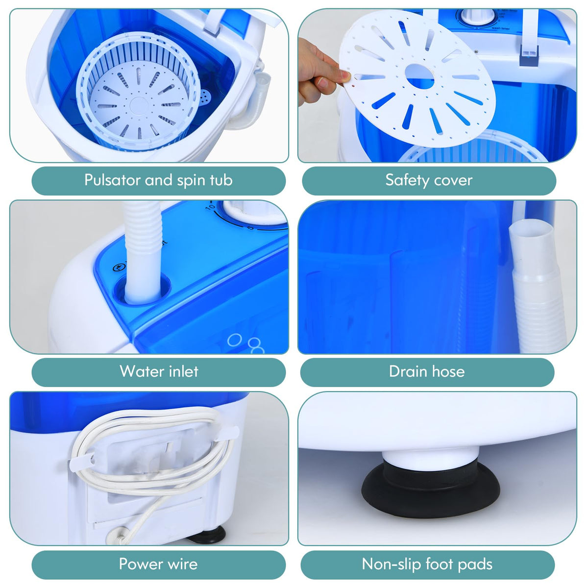 GiantexUK 2-in-1 Mini Washing Machine, Single Tub Washer and Spin Dryer