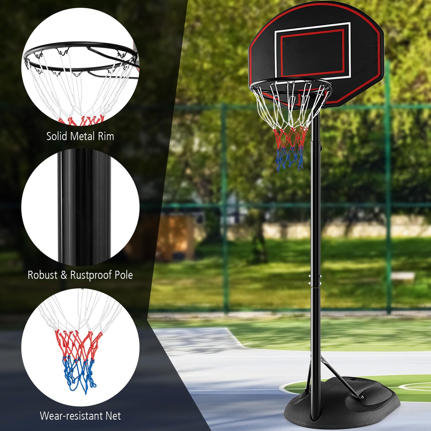 1.67 m-2.28 m Portable Basketball Hoop System with Anti-Rust Stand
