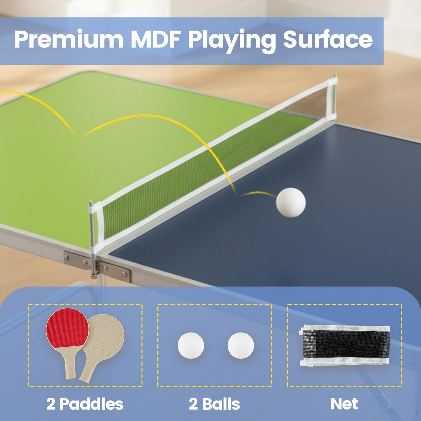 Foldable Mini Table Tennis Set with 2 Paddles and 3-Level Adjustable Height