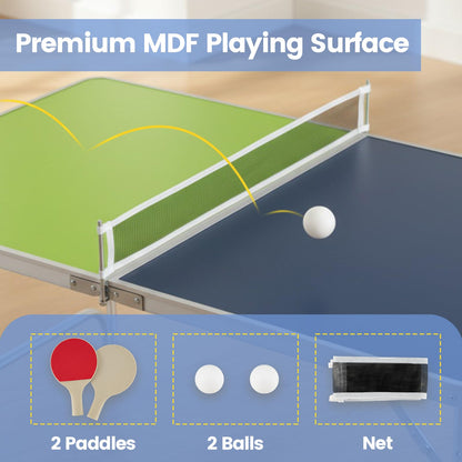 Foldable Mini Table Tennis Set with 2 Paddles and 3-Level Adjustable Height