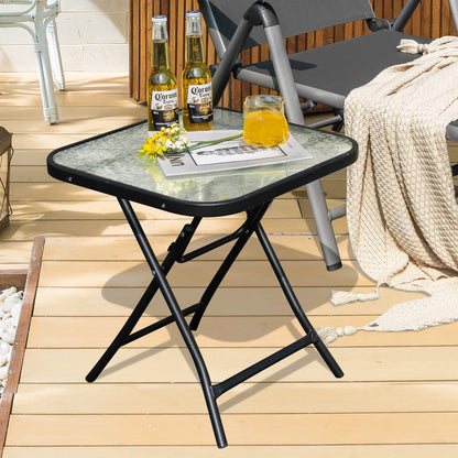 46cm Folding Garden Tempered Glass Top Square Side Table