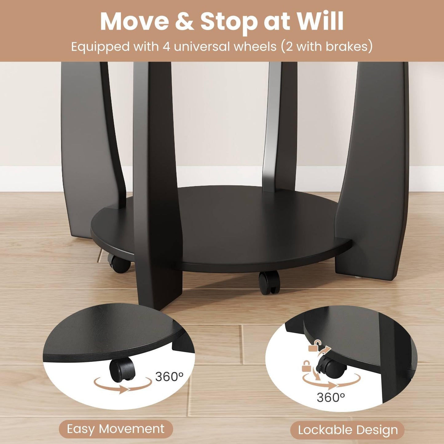 Tempered Glass Coffee Table, 2-Tier Round Cocktail Center Snack Tea Table