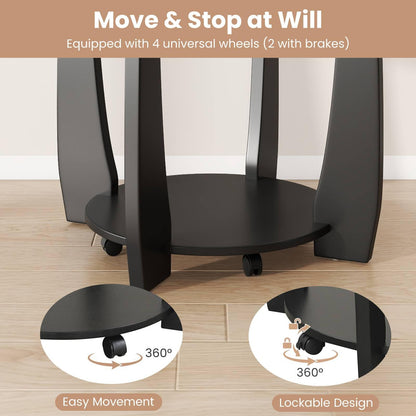 Tempered Glass Coffee Table, 2-Tier Round Cocktail Center Snack Tea Table