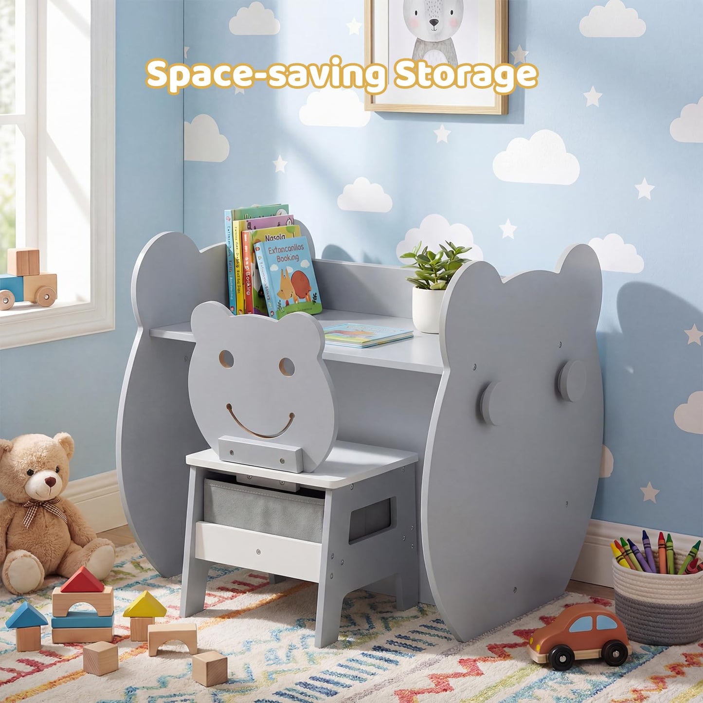 Toddler Table and Chair Set, 3 in 1 Activity Table with Reversible Whiteboard