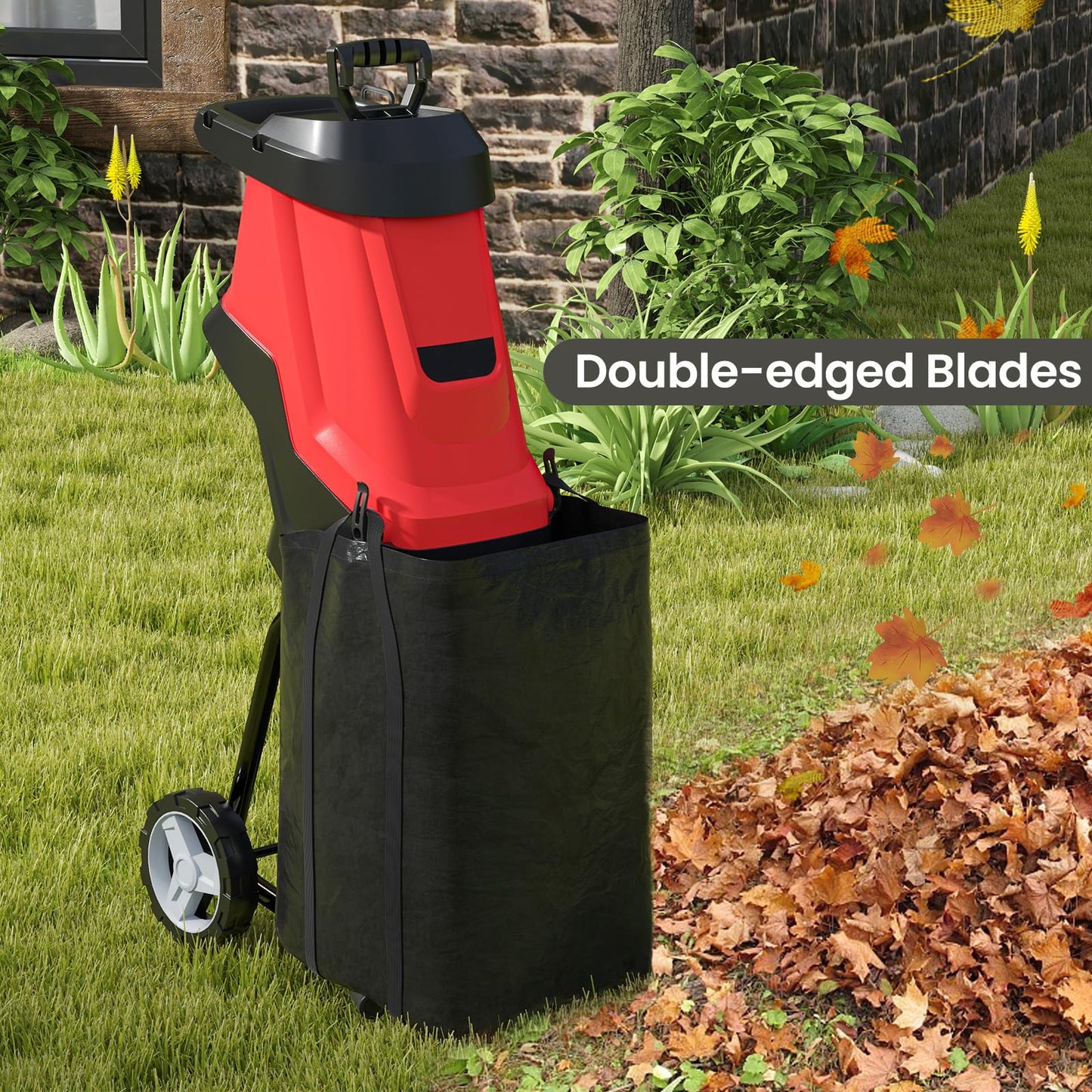 Garden Shredder, 1800W Electric Wood Chipper with 49L Collection Bag
