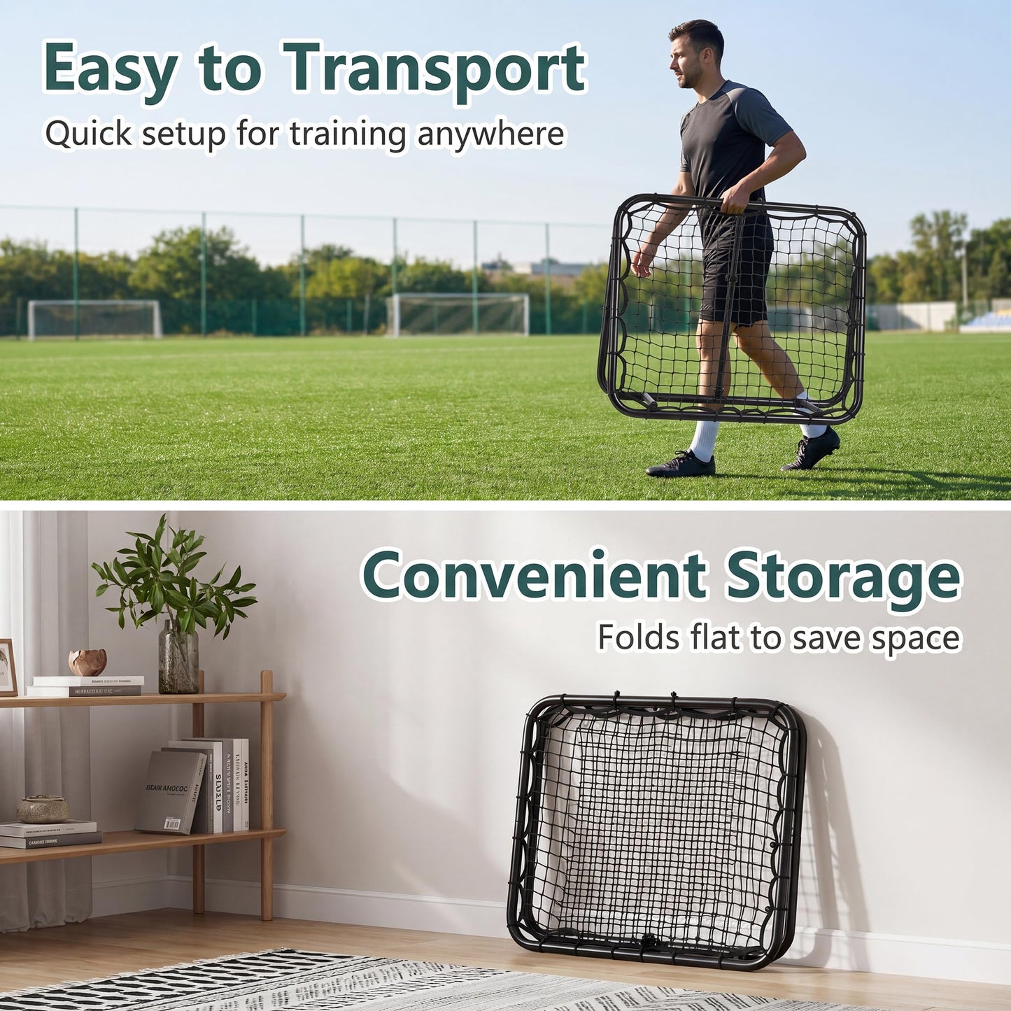 Foldable Football Rebounder Net, Football Training Net with Metal Frame