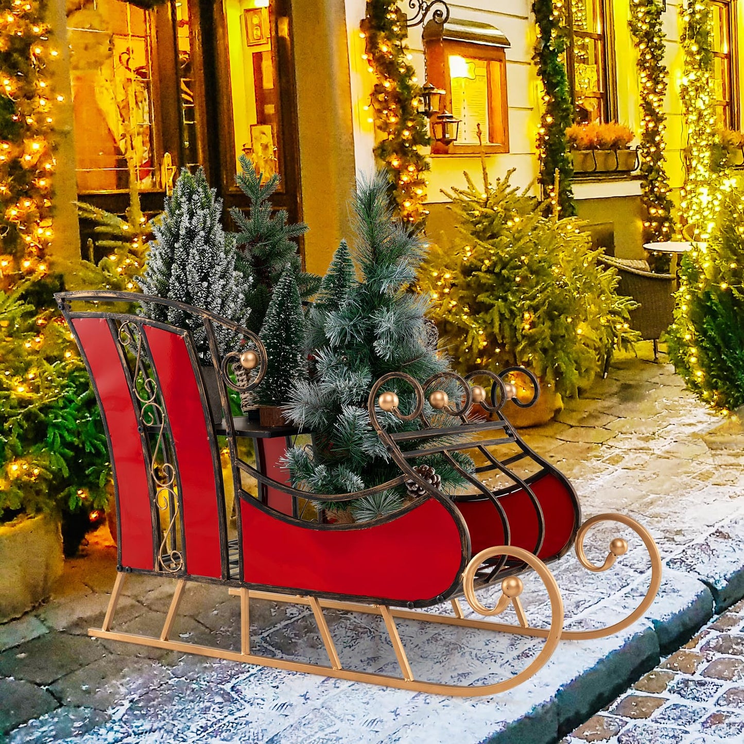 Christmas Santa Sleigh with 2-Tier Storage Shelf