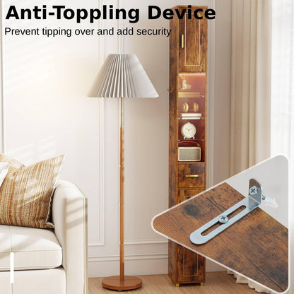 180 cm Tall Bathroom Cabinet Narrow Storage Organizer with 3 Doors and Adjustable Shelves