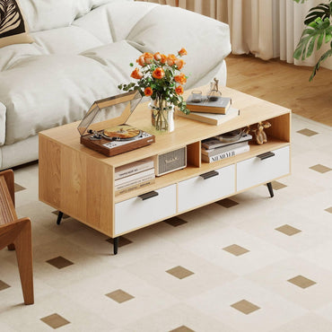 Coffee Table with Storage 47 Inch Center Table with 2 Open Compartments