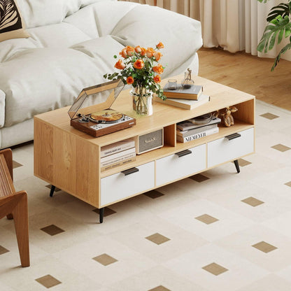 Coffee Table with Storage 47 Inch Center Table with 2 Open Compartments