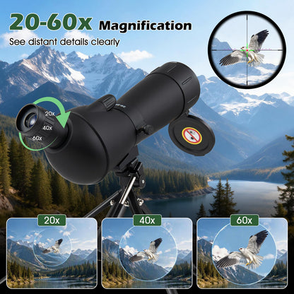 20-60x60 HD Spotting Scope with Tripod and Phone Adapter for Birds
