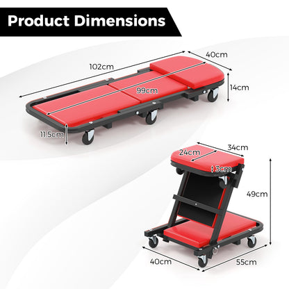 2-in-1 Folding Profile Mechanic Creeper with Padded Seat and 6 Wheels