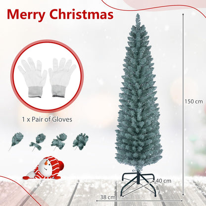 5FT/6FT/7FT Green Pencil Slim Christmas Tree, Traditional Artificial Pine Xmas Tree