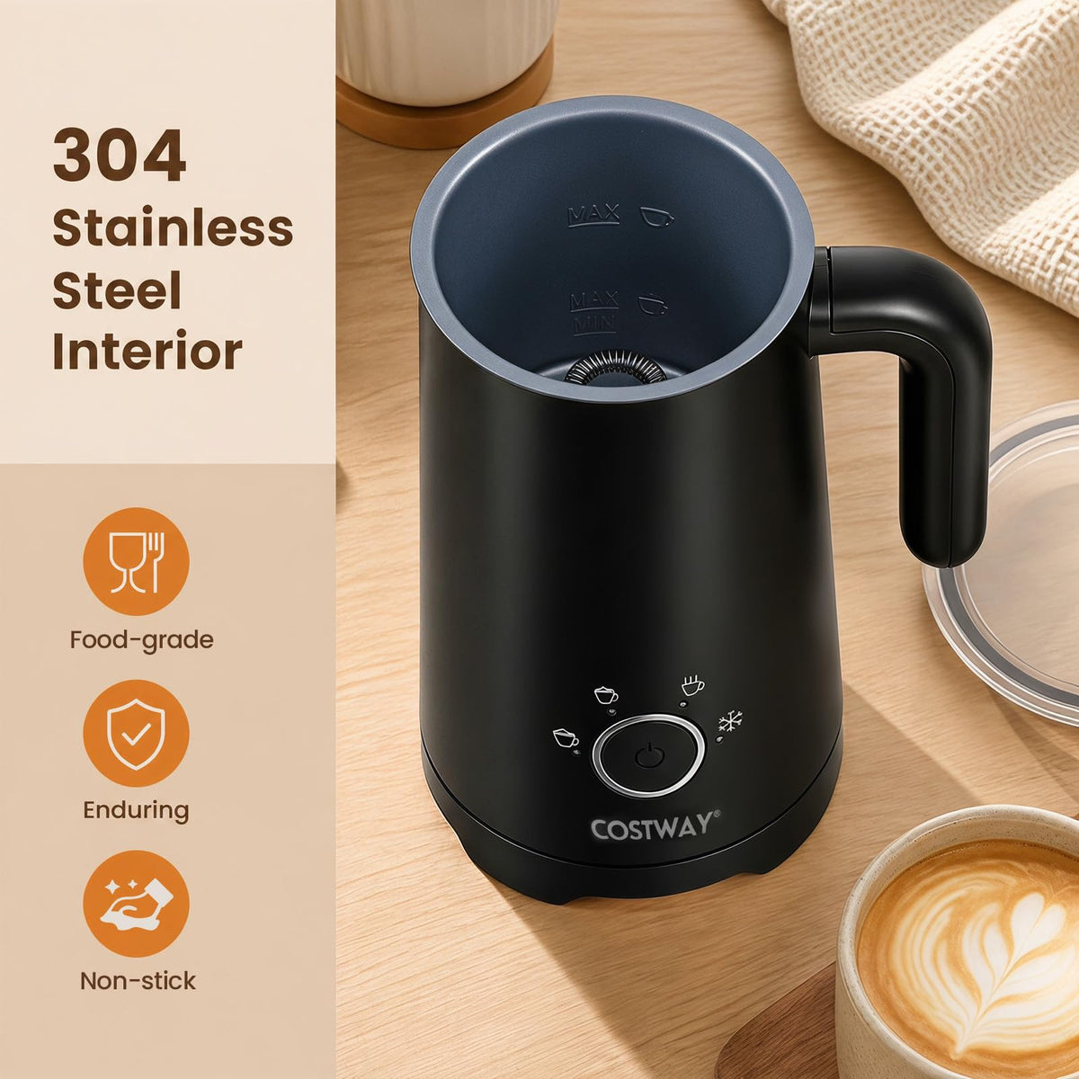 4-in-1 Electric Milk Frother and Steamer with 2 Whisks