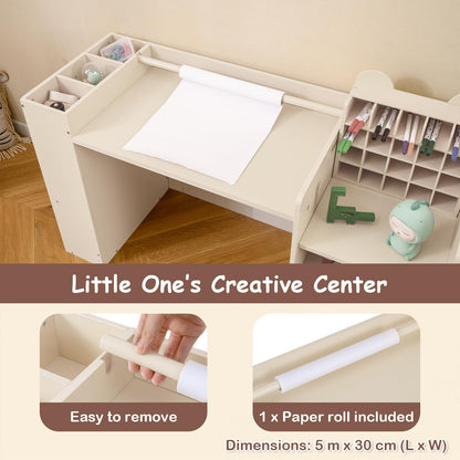 Kids Art Table and Chair Set with Removable Paper Roll Holder