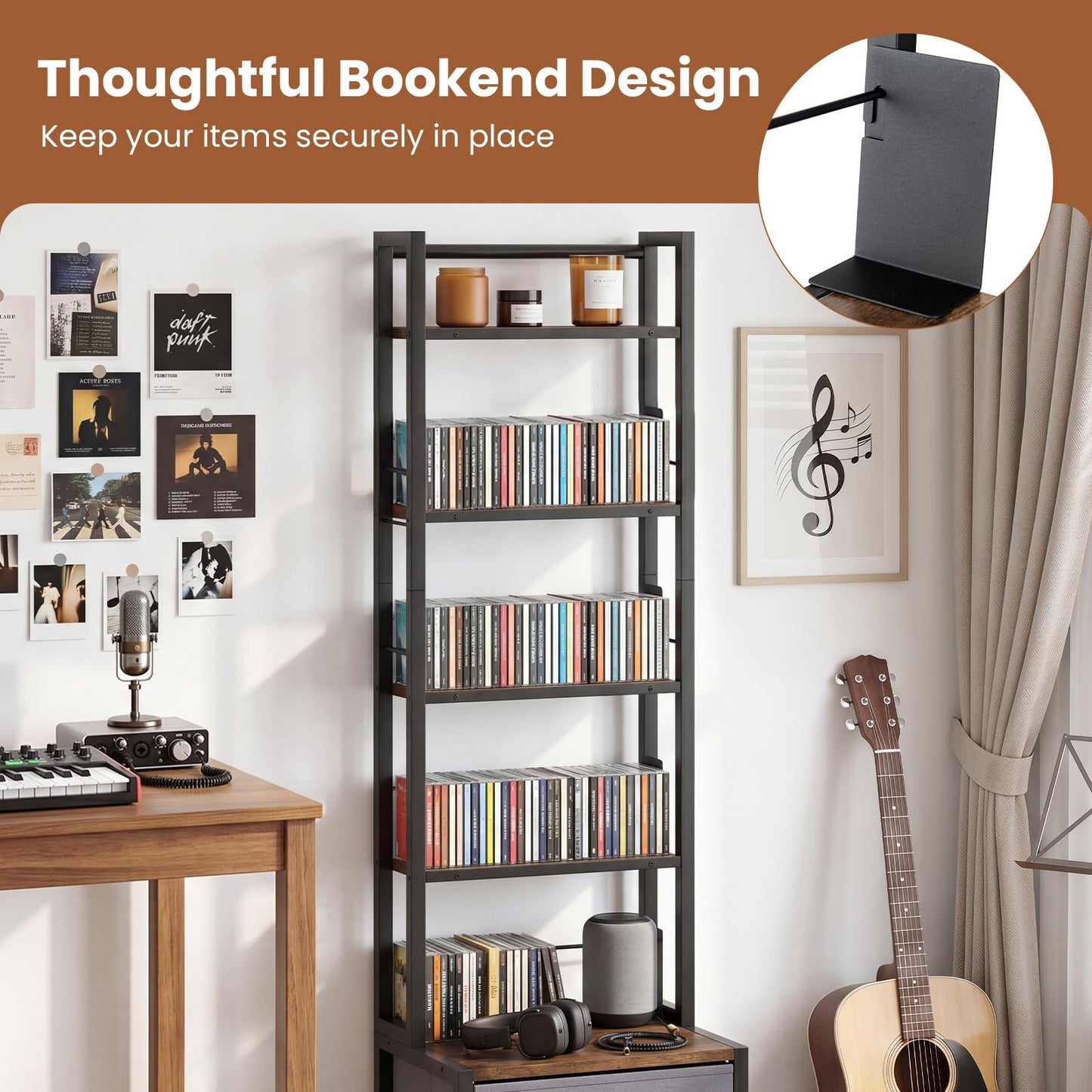 CD Storage Rack with Drawers, 5-Tier DVD Shelf Unit Vinyl Holder