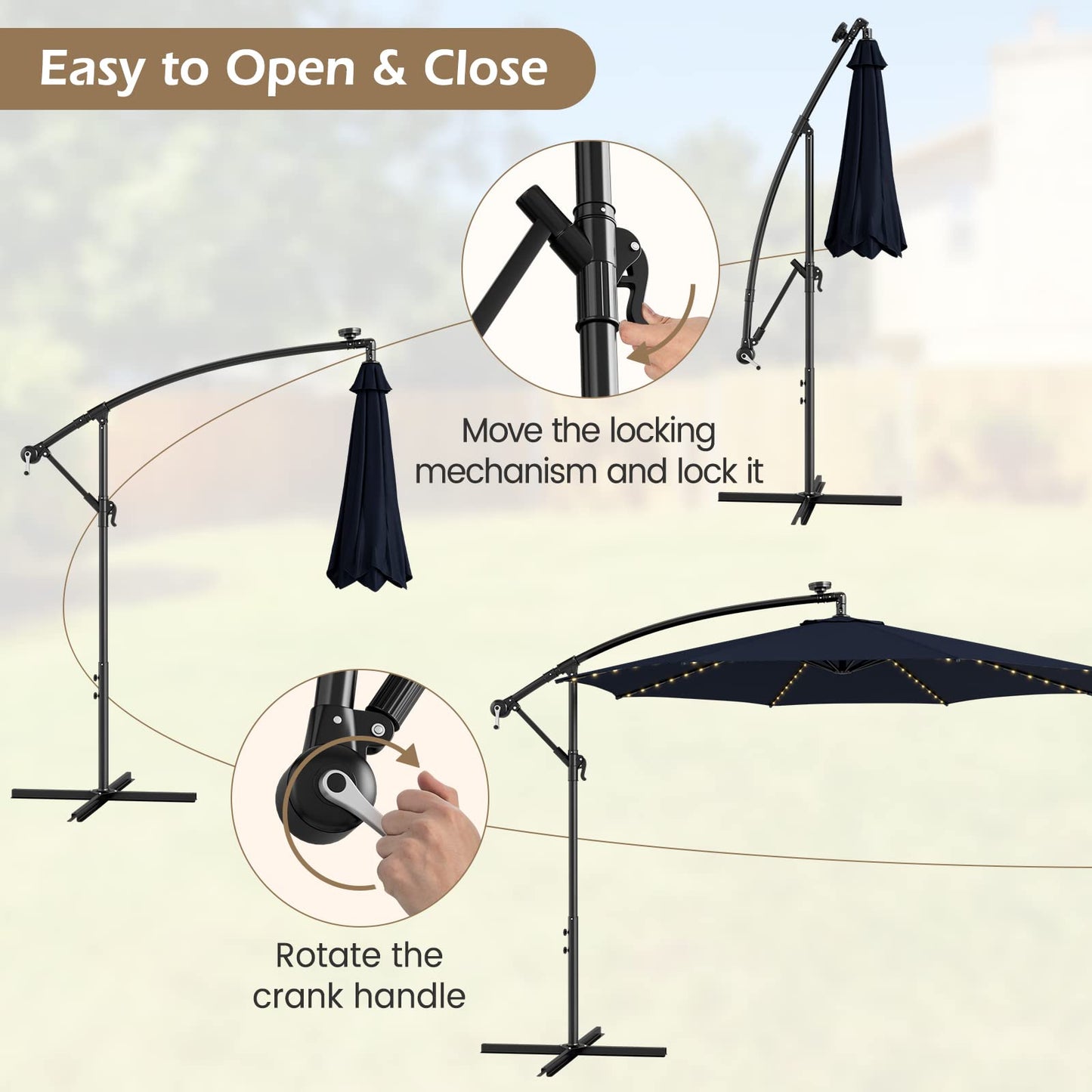 303 CM Solar-Powered Patio Offset Umbrella with 112 LED Lights