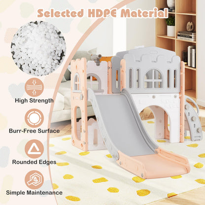 9 in 1 Toddler Slide L Shaped Kids Slide and Climber Playset with Basketball Hoop