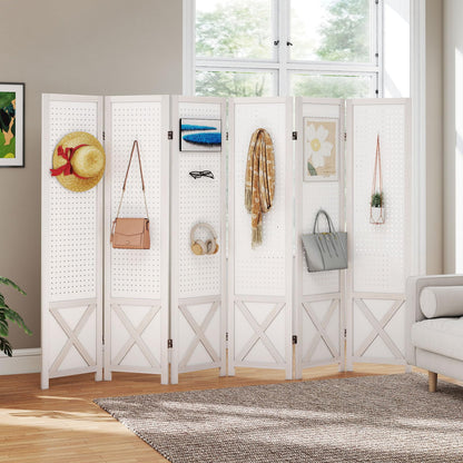 4/6 Panel Folding Room Divider with Pegboard Display
